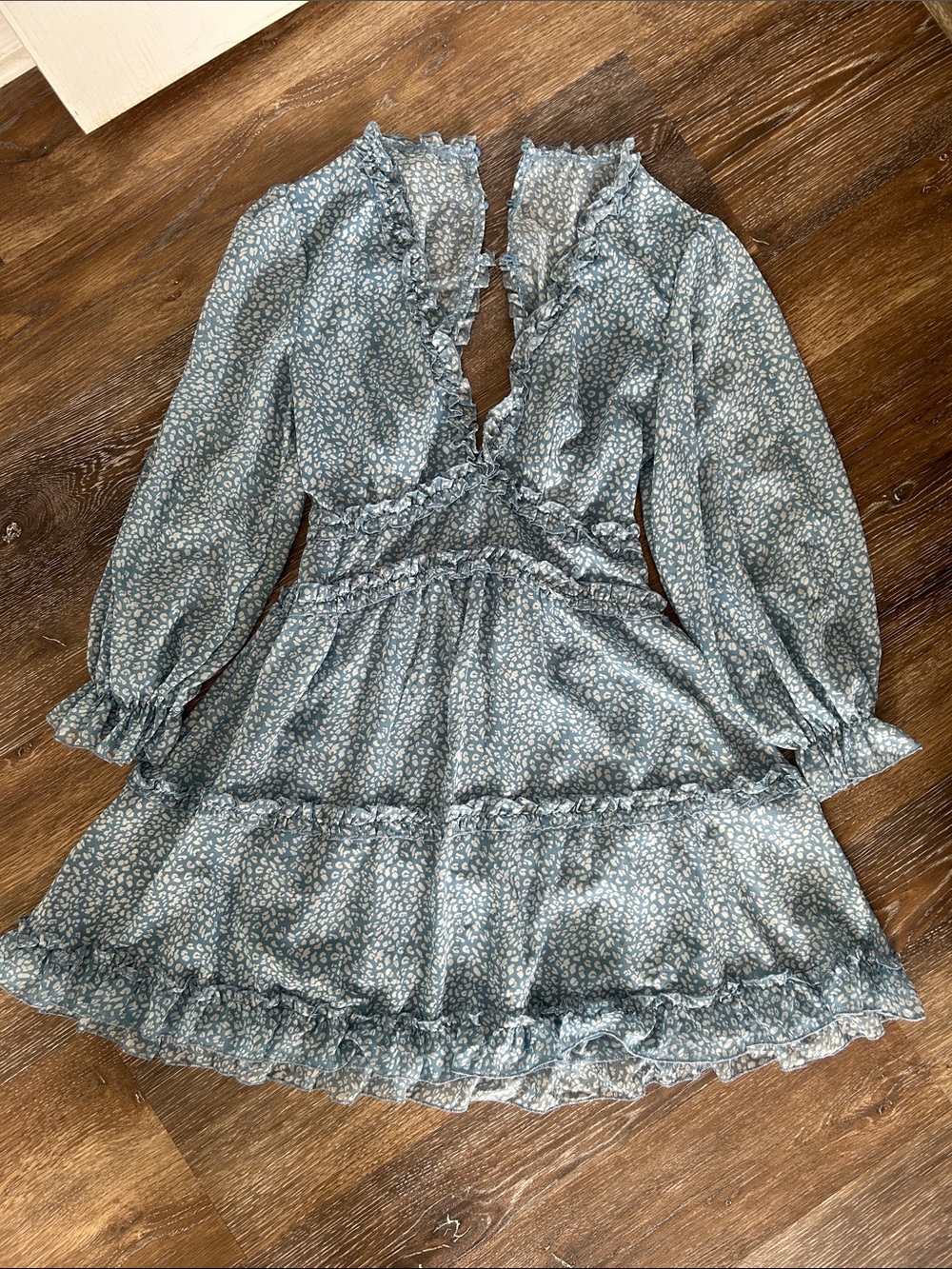 Blue Floral Ruffle Tiered Dress